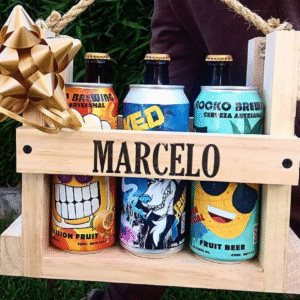 Six pack de madera (3 botellas -3 latas)