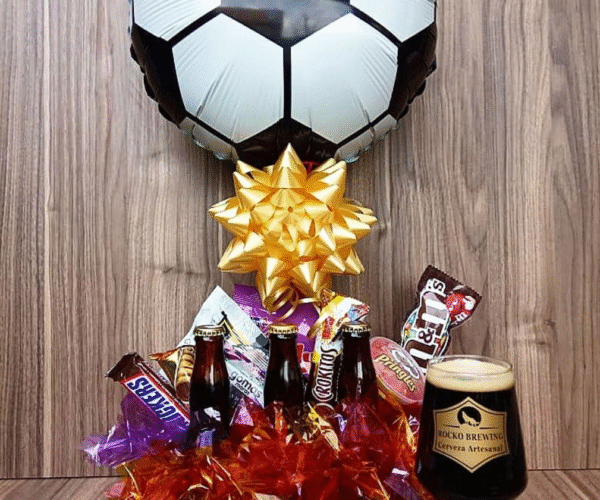 Pack cerveza con globo metalizado y snacks