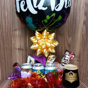 Pack cerveza con globo metalizado y snacks (con latas)